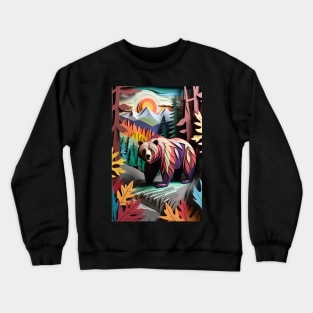 Papercut Grizzly Bear In The Mountains Crewneck Sweatshirt